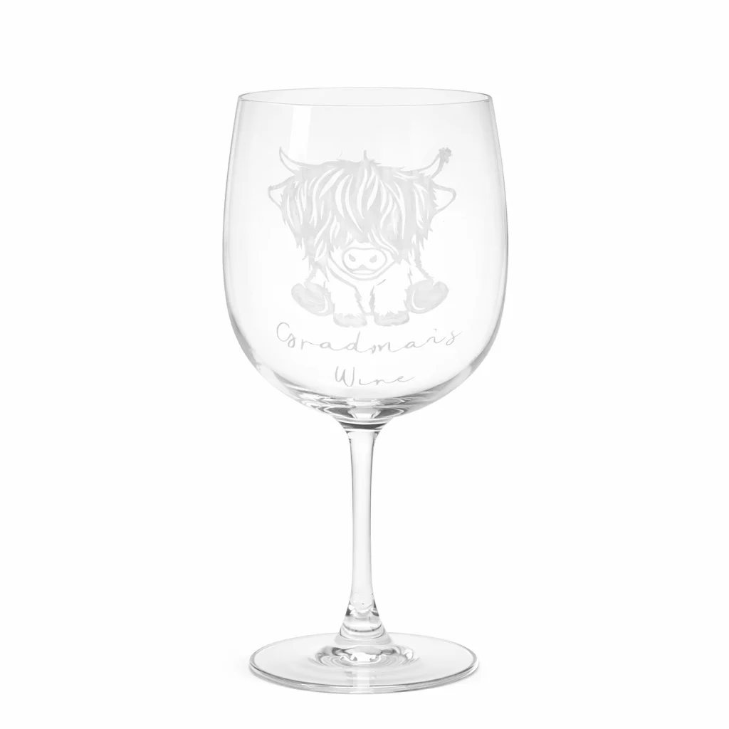Highland Cow Engraved Wine Glass