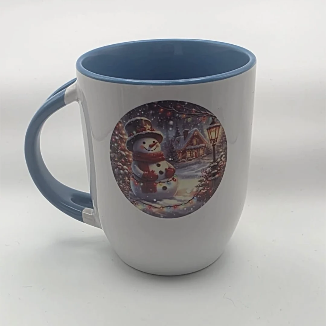 Snowman Winter Scene Mug (Blue Interior)