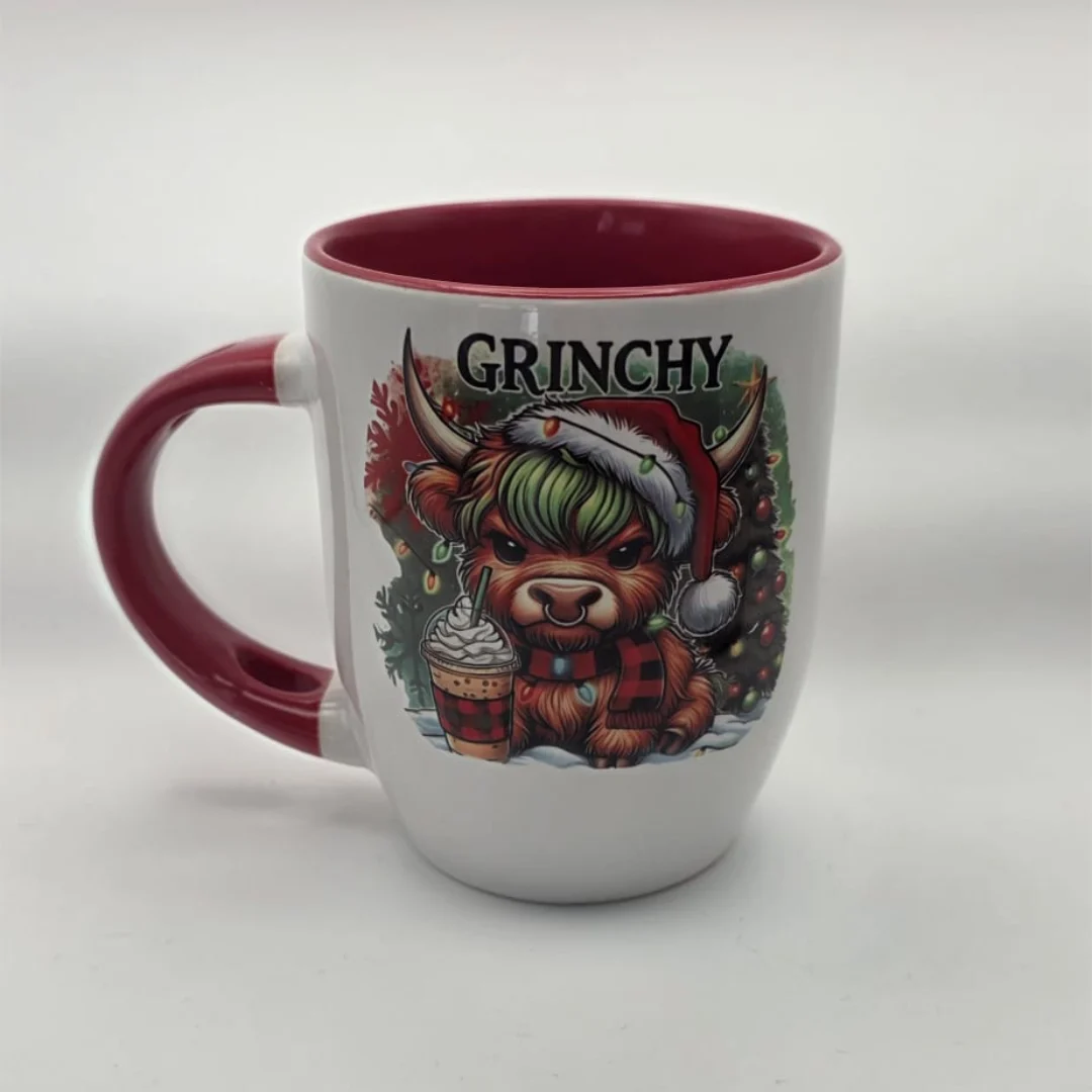 Grinchy Highland Cow Christmas Mug